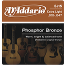 D'Addario Phosphor Bronze Acoustic Guitar Strings - Extra Light, Environmental Packaging - 3 sets of strings