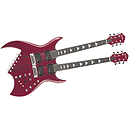 B.C. Rich Doubleneck Bich Electric Guitar, Trans Red w/ Ebony Stringers