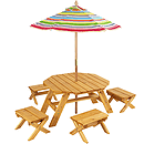 KidKraft Octagon Table Set & 4 Stools with Striped Umbrella