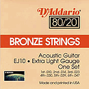 D'Addario 80/20 Bronze Acoustic Guitar Strings - Extra Light, Environmental Packaging - 3 sets of strings