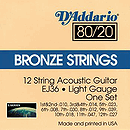 D'Addario EJ36 12-string Acoustic Guitar Strings - 80/20 Bronze, Light, 3 Sets