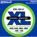 D'Addario EXL1656 Nickel Round Wound Electric 6-String Bass Strings - Regular Light Top/Medium Bottom