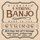 D'Addario J61 5-string Banjo Strings - Medium, 3 Sets