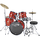 Percussion Plus Deluxe Beginner 5-Piece Drum Set w/ Cymbals and Throne - Metallic Red