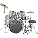 Percussion Plus Deluxe Beginner 5-Piece Drum Set w/ Cymbals and Throne - Metallic Smoky Silver
