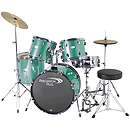 Percussion Plus Deluxe Beginner 5-Piece Drum Set w/ Cymbals and Throne - Sea Green