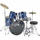 Percussion Plus Deluxe Beginner 5-Piece Drum Set w/ Cymbals and Throne - Midnight Blue