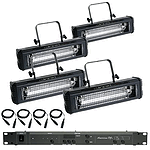 American DJ MEGA-FLASH-PAK - 4-Pak (MEGA FLASH Strobelights/S-4ADMX Controllers/MC-10 XLR 10' Cables)