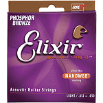 Elixir Acoustic Phosphor Bronze Guitar Strings with Ultra-Thin Nanoweb Coating - Light