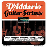 D'Addario EJ41 12-string Acoustic Guitar Strings - Phosphor Bronze Round Wound, Extra Light, 3 Sets