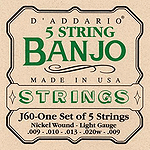 D'Addario J60 5-string Banjo Strings - Light, 3 Sets