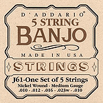 D'Addario J61 5-string Banjo Strings - Medium, 3 Sets