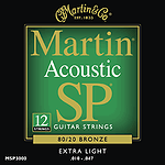 Martin SP 3000 Acoustic Guitar Strings - 80/20 Bronze Wound, Extra Light, 3 Sets