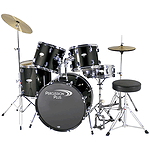 Percussion Plus Deluxe Beginner 5-Piece Drum Set w/ Cymbals and Throne - Black