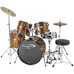 Percussion Plus Deluxe Beginner 5-Piece Drum Set w/ Cymbals and Throne - Metallic Bronze