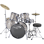 Percussion Plus Deluxe Beginner 5-Piece Drum Set w/ Cymbals and Throne - Metallic Smoky Silver