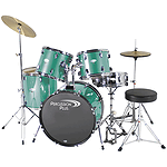 Percussion Plus Deluxe Beginner 5-Piece Drum Set w/ Cymbals and Throne - Sea Green