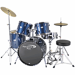 Percussion Plus Deluxe Beginner 5-Piece Drum Set w/ Cymbals and Throne - Midnight Blue