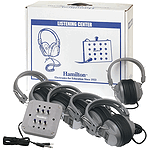 Hamilton Electronics Listening Center, 6 Station Jackbox with Volume, Deluxe Headphones, ASM with Laminated Carry Box