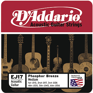 D'Addario Phosphor Bronze Acoustic Guitar Strings - Medium, Environmental Packaging - 3 sets of strings