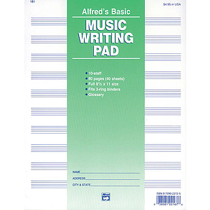 Music Writing Pad - 8-1/2 X 11, 10 Staves, 80 Pages (3-Hole Punched for Ring Binders)