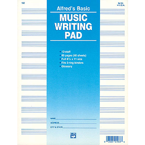 Music Writing Pad - 8-1/2 X 11, 12 Staves, 80 Pages (3-Hole Punched for Ring Binders)