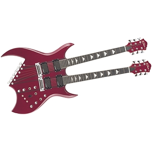 B.C. Rich Doubleneck Bich Electric Guitar, Trans Red w/ Ebony Stringers