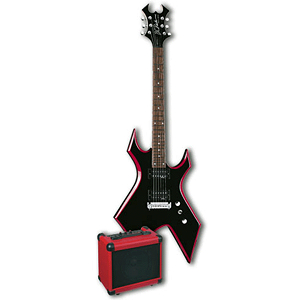 B.C. Rich Red Bevel Warlock Electric Guitar Pack - Black w/Red Bevels