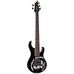 B.C. Rich John Moyer Signature Havoc 5 String Electric Bass, Black with Skull Graphic