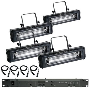 American DJ MEGA-FLASH-PAK - 4-Pak (MEGA FLASH Strobelights/S-4ADMX Controllers/MC-10 XLR 10' Cables)