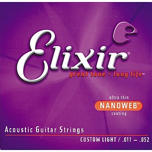 Elixir Acoustic Guitar Strings with Ultra-Thin Nanoweb Coating - Custom Light