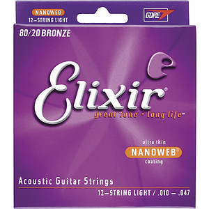 Elixir Acoustic Guitar Strings with Ultra-Thin Nanoweb Coating - 12 String Light