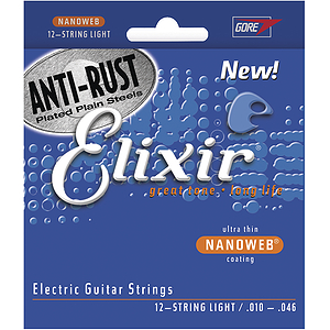 Elixir Electric Guitar Strings with Ultra-Thin Nanoweb Coating - 12 String Light