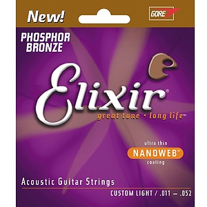 Elixir Acoustic Phosphor Bronze Guitar Strings with Ultra-Thin Nanoweb Coating - Custom Light