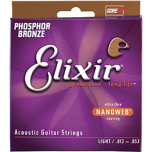 Elixir Acoustic Phosphor Bronze Guitar Strings with Ultra-Thin Nanoweb Coating - Light