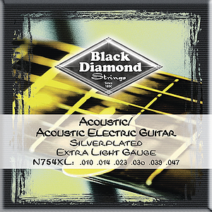 Black Diamond 754XL Acoustic Guitar Strings - Extra Light, 3 Sets