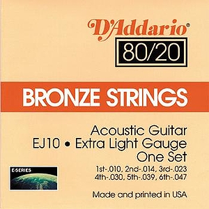 D'Addario EJ10 Acoustic Guitar Strings - 80/20 Bronze, Extra Light, 3 Sets
