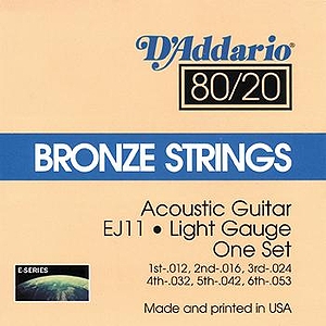 D'Addario EJ11 Acoustic Guitar Strings - 80/20 Bronze, Light, 3 Sets