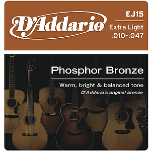 D'Addario Phosphor Bronze Acoustic Guitar Strings - Extra Light - Box of 10 sets