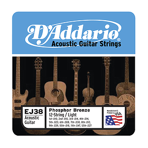 D'Addario Phosphor Bronze Acoustic Guitar Strings - 12-string Light - 3 sets of strings