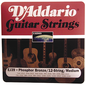 D'Addario EJ39 12-string Acoustic Guitar Strings - Phosphor Bronze Round Wound, Medium, 3 Sets