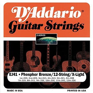 D'Addario EJ41 12-string Acoustic Guitar Strings - Phosphor Bronze Round Wound, Extra Light, 3 Sets