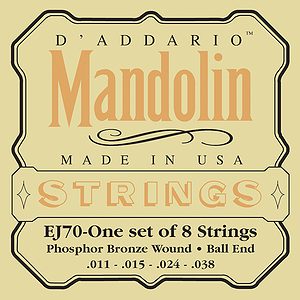 D'Addario EJ70 Phospher Bronze Mandolin Strings - Light Gauge - 3 Sets