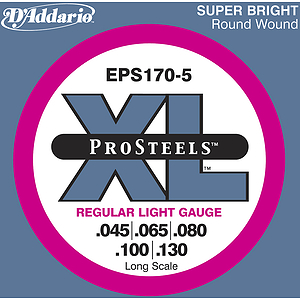 D'Addario EPS170-5  Pro Steel 5-String Bass Guitar Strings - Regular Light Gauge