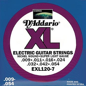 D'Addario EXL1207 7-string Electric Guitar Strings - Nickel Round Wound, Super Light, 3 Sets