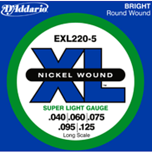 D'Addario EXL2205 Nickel Round Wound Electric 5-String Bass Strings - Super Light Gauge