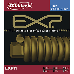 D'Addario EXP11 Bronze Acoustic Guitar Strings - Light - 3 Sets