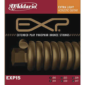 D'Addario EXP15 Acoustic Guitar Strings - Coated Phosphor Bronze, Extra Light, 3 Sets