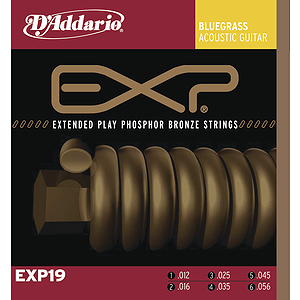 D'Addario EXP19 Acoustic Guitar Strings - Coated Phosphor Bronze, Bluegrass (Light Top/Med Bottom), 3 Sets