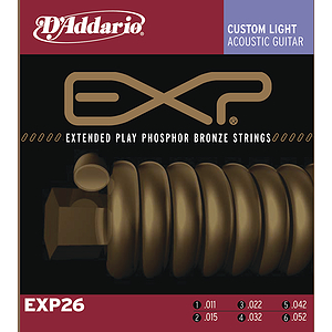D'Addario EXP26 Acoustic Guitar Strings - Coated Phosphor Bronze, Custom Light, 3 Sets